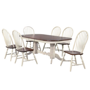 Andrews Double Butterfly Leaf Dining Set with Windsor Chairs – Antique White & Chestnut (7 PC)