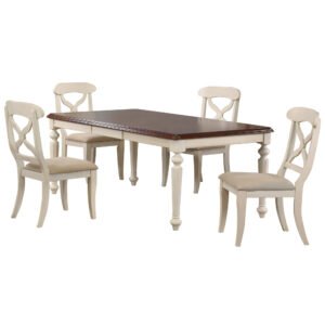 Andrews Butterfly Leaf Dining Set with X-back Chairs- Antique White & Chestnut  (5 Piece)