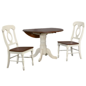 Andrews Round Drop Leaf Dining Set with Napoleon Chairs – Antique White & Chestnut (3 Piece)