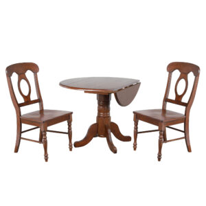 Andrews Round Drop Leaf Dining Set with Napoleon Chairs – Chestnut (3 Piece)