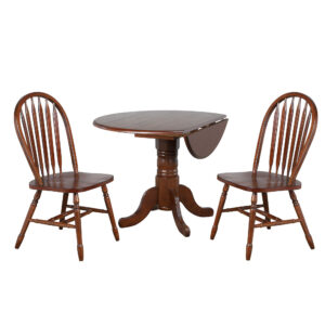 Andrews Round Drop Leaf Dining Set with Two Arrowback Chairs – Chestnut