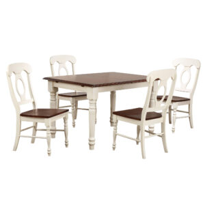 Andrews Butterfly Leaf Dining Set with Napoleon Chairs – Antique White & Chestnut (5 Piece)