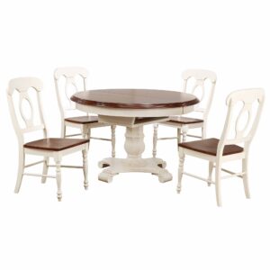 Andrews Butterfly Leaf Dining Set with Napoleon Chairs – Antique White & Chestnut (5 Piece)