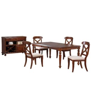 Andrews Butterfly Leaf Dining Set with X-Back Chairs & Server – Chestnut (6 Piece)