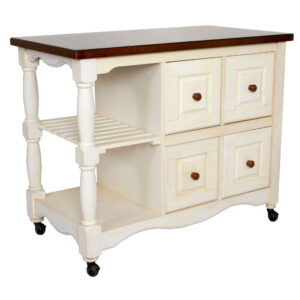 Andrews 4 Drawer Kitchen Cart – Antique White & Chestnut