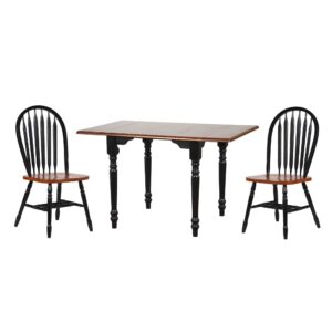 Drop Leaf Dining Set with Two Arrowback Chairs – Antique Black with Cherry Finish