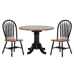 Round Drop Leaf Dining Set w/Arrowback Chairs (3 Piece)