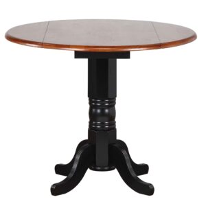 Round Drop Leaf Pub Table – Antique Black with Cherry Finish