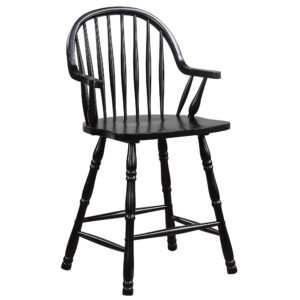 Windsor Counter Height Arm Stool – Antique Black (Set of 2)