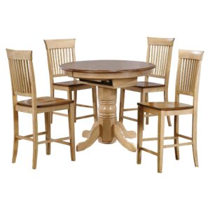 Round or Oval Butterfly Leaf Pub Table Set w/Fancy Slat Stools (5 piece)
