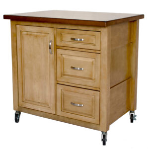 Brook 3 Drawer Kitchen Cart – Distressed Pecan & Wheat
