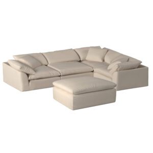 Puff Slipcovered 5 PC Modular L-Shaped Sofa Sectional with Ottoman – Color 391084