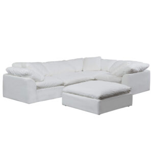 Puff Slipcovered 5 PC Modular L-Shaped Sofa Sectional with Ottoman – Color 391081