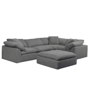 Puff Slipcovered 5 PC Modular L-Shaped Sofa Sectional with Ottoman – Color 391094