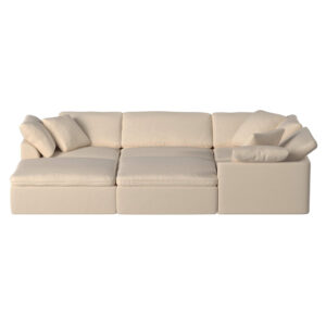Puff Slipcovered 6 PC Modular Sofa Sectional Pit with Two Ottomans – Color 391084