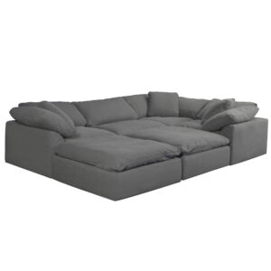 Puff Slipcovered 6 PC Modular Sofa Sectional Pit with Two Ottomans – Color 391094