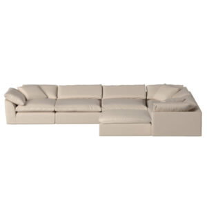 Puff Slipcovered 6 PC Modular L-Shape Sectional Sofa with Ottoman – Color 391084