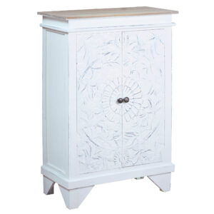 Cottage Carved Hall Cabinet – Distressed White & Driftwood