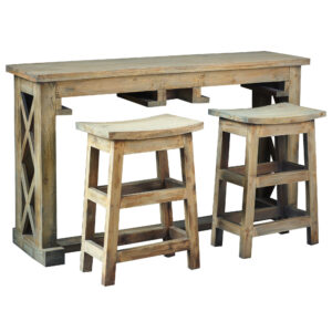 Cottage Console Table with Two Stools – Driftwood