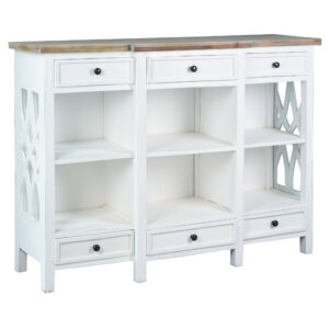Cottage Glazed Display Console – White & Driftwood Top