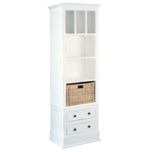 Cottage Bookshelf w/ Two Drawers & Basket – White