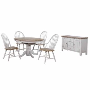 Country Grove Round/Oval Butterfly Leaf Dining Table Set – Gray Oak (4 Piece)
