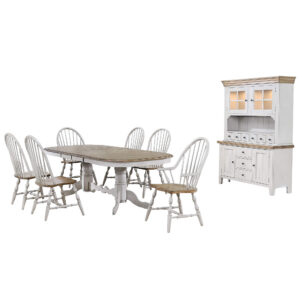 Country Grove Double Pedestal Butterfly Leaf Dining Table Set – Gray Oak (8 Piece)