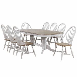 Country Grove Double Pedestal Butterfly Leaf Dining Table Set – Gray Oak (9 Piece)