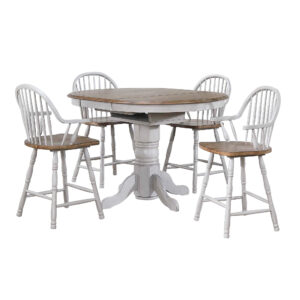Country Grove Round/Oval Butterfly Leaf Counter Height Table Set – Gray Oak (5 Piece)