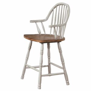 Country Grove Windsor Spindleback Counter Stools w/Arms – Gray Oak (41″)