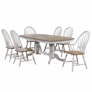Country Grove Double Pedestal Butterfly Leaf Dining Table Set – Gray Oak (7 Piece)