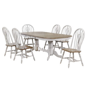 Country Grove Double Pedestal Butterfly Leaf Dining Table Set – Gray Oak (7 Piece)