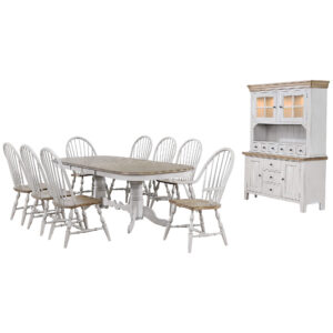 Country Grove Double Pedestal Butterfly Leaf Dining Table Set – Gray Oak (10 Piece)