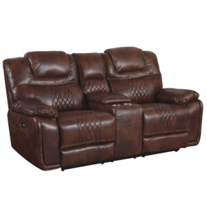 Power Dual Reclining Loveseat w/Center Console & Cup Holders – Brown Leather Gel (ZY5018A Collection)