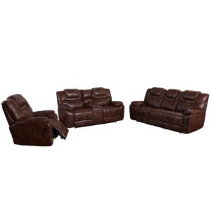 Power Reclining Living Room Set – Brown Leather Gel (3 Piece)