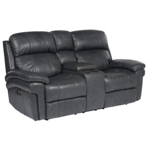 Luxe Leather/ Livorno 9102 Power Reclining Loveseat with Articulating Headrest & Console – Gray