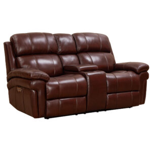 Luxe Leather/ Livorno 9102 Power Reclining Loveseat with Articulating Headrest & Console – Brown