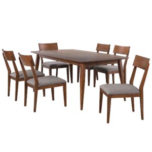 Mid Century Dining Table Set with Six Performance Fabric Upholstered Chairs