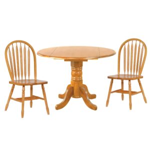 Round Drop Leaf Dining Set w/Arrowback Chairs (3 Piece)