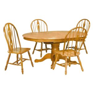 Pedestal Butterfly Leaf Dining Set w/ Keyhole Chairs (5 Piece)