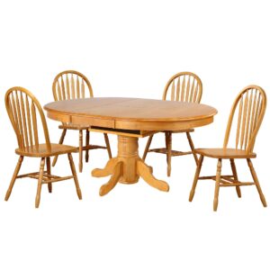 Oval Butterfly Leaf Dining Set with Four Arrowback Chairs – Light Oak