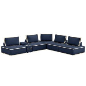 Pixie 6 Piece Sectional with Media Console- Navy Blue & Cream
