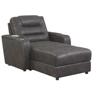 Reclining Power Chaise with Storage Arms, Phone Charger, & Cupholder – Charcoal