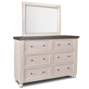 Rustic French 6 Drawer Dresser with Mirror