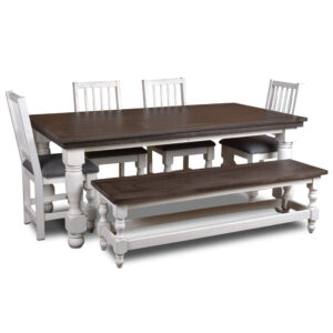Rustic French 78″ Dining Table with Four Chairs & Bench