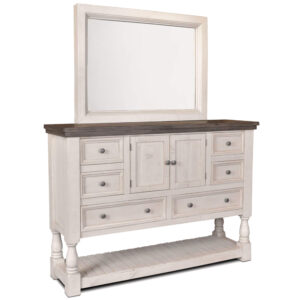 Rustic French 6 Drawer 2 Door Dresser with Shelf and Mirror