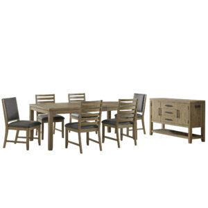 Saunders Dining Table Set with Two Upholstered Chairs, Four Ladder Back Chairs, & Server – 8 PC