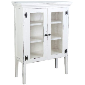 Cottage Jelly Cabinet with Wire Doors – Distressed White