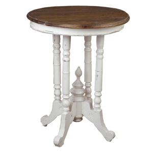 Cottage Round End Table – Antique White & Raftwood