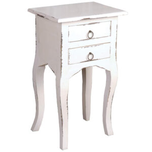 Cottage End Table with Two Drawers – Antique White